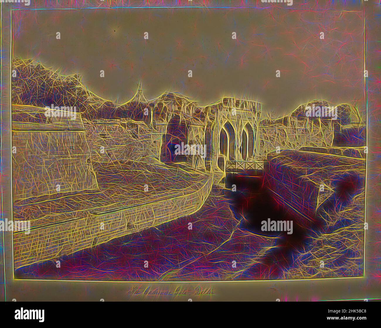 Inspiré par l'imprimé de l'album de photographies : l'architecture en Inde, Samuel Bourne, Britannique, 1834-1912, photographie d'argent d'albumine, Delhi, Inde, 1863-1866, 8 7/8 x 11 13/16 po., 22,6 x 30 cm, réimaginé par Artotop. L'art classique réinventé avec une touche moderne. Conception de lumière chaleureuse et gaie, de luminosité et de rayonnement de lumière. La photographie s'inspire du surréalisme et du futurisme, embrassant l'énergie dynamique de la technologie moderne, du mouvement, de la vitesse et révolutionne la culture Banque D'Images