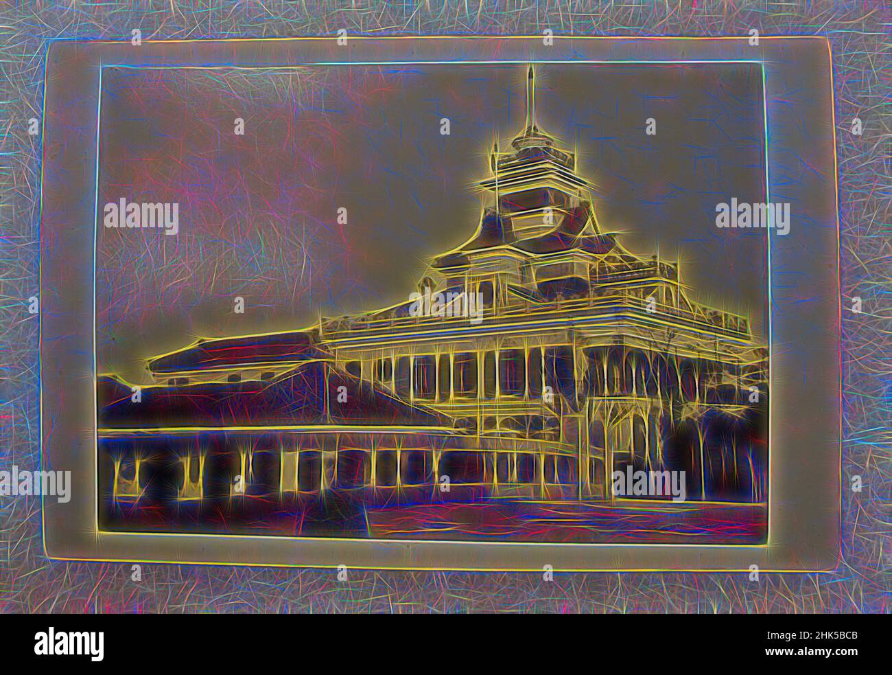 Inspiré par la vue du Japon, photographie en argent d'albumine montée sur, Japon, fin 19th-début 20th siècle, avec montage: 4 3/16 x 6 3/8 po., 10,7 x 16,2 cm, réimaginé par Artotop. L'art classique réinventé avec une touche moderne. Conception de lumière chaleureuse et gaie, de luminosité et de rayonnement de lumière. La photographie s'inspire du surréalisme et du futurisme, embrassant l'énergie dynamique de la technologie moderne, du mouvement, de la vitesse et révolutionne la culture Banque D'Images