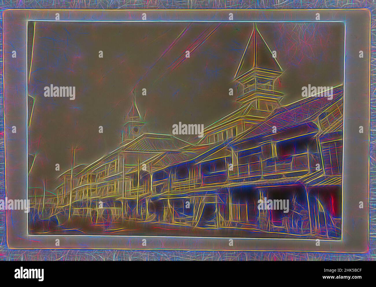 Inspiré par la vue du Japon, photographie en argent d'albumine montée sur, Japon, fin 19th-début 20th siècle, avec montage: 4 5/16 x 6 3/8 po., 10,9 x 16,2 cm, réimaginé par Artotop. L'art classique réinventé avec une touche moderne. Conception de lumière chaleureuse et gaie, de luminosité et de rayonnement de lumière. La photographie s'inspire du surréalisme et du futurisme, embrassant l'énergie dynamique de la technologie moderne, du mouvement, de la vitesse et révolutionne la culture Banque D'Images