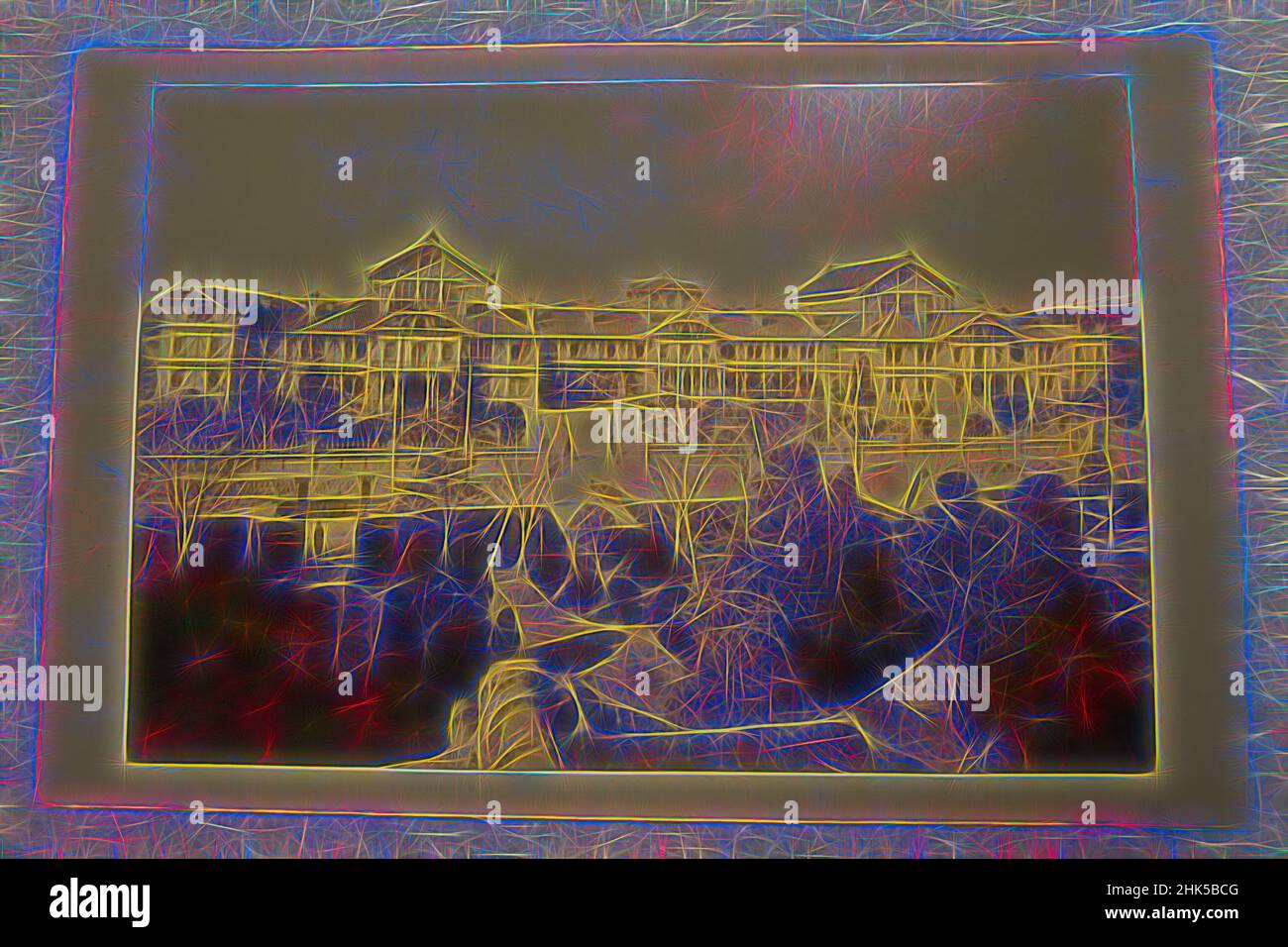 Inspiré par View of Japan, photographie en argent d'albumine, Japon, fin 19th-début 20th siècle, avec montage: 4 5/16 x 6 3/8 po., 10,9 x 16,2 cm, réimaginé par Artotop. L'art classique réinventé avec une touche moderne. Conception de lumière chaleureuse et gaie, de luminosité et de rayonnement de lumière. La photographie s'inspire du surréalisme et du futurisme, embrassant l'énergie dynamique de la technologie moderne, du mouvement, de la vitesse et révolutionne la culture Banque D'Images