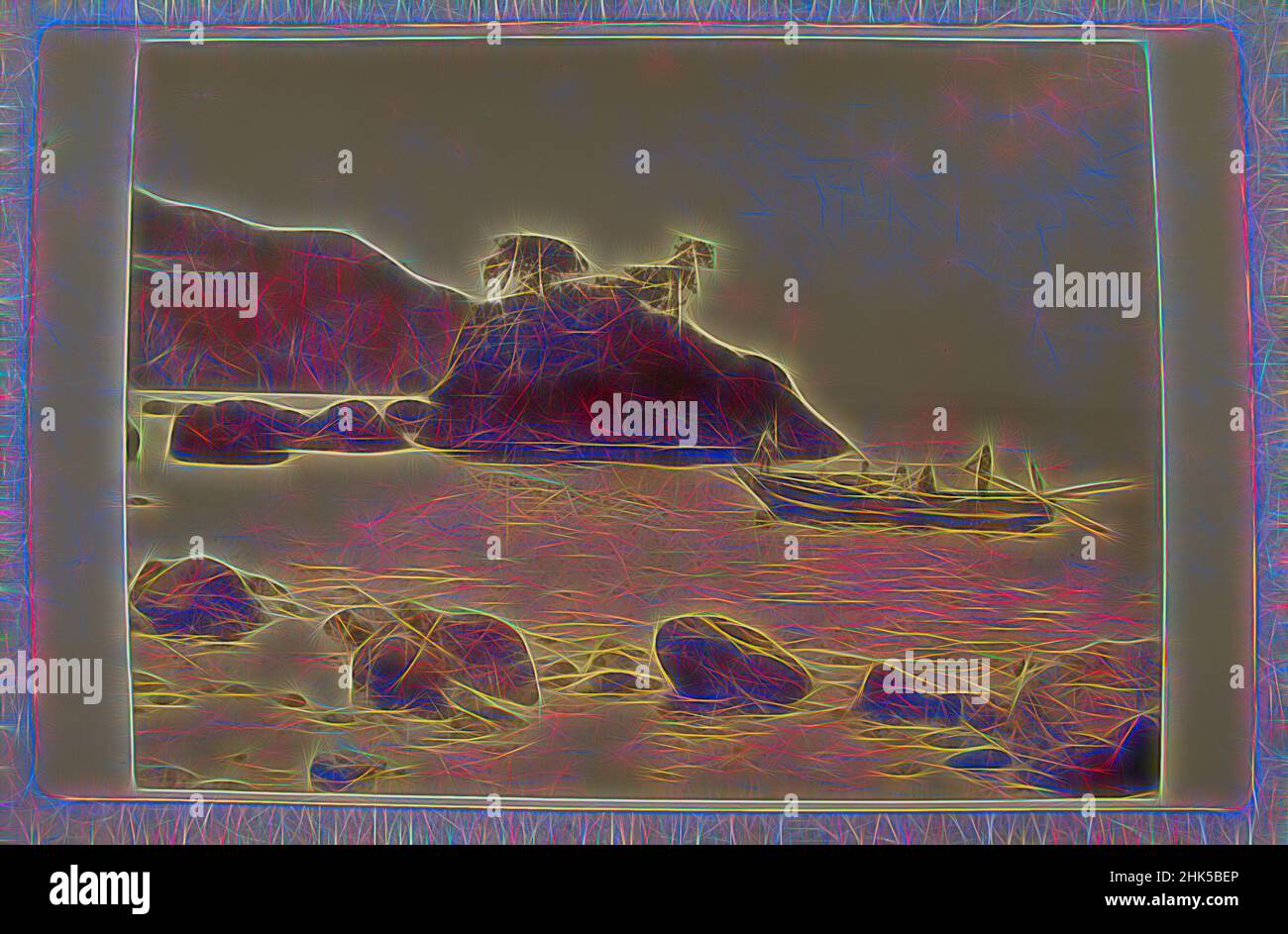 Inspiré par la vue du Japon, photographie en argent d'albumine montée sur, Japon, fin 19th-début 20th siècle, avec montage: 4 3/16 x 6 7/16 po., 10,6 x 16,3 cm, réimaginé par Artotop. L'art classique réinventé avec une touche moderne. Conception de lumière chaleureuse et gaie, de luminosité et de rayonnement de lumière. La photographie s'inspire du surréalisme et du futurisme, embrassant l'énergie dynamique de la technologie moderne, du mouvement, de la vitesse et révolutionne la culture Banque D'Images