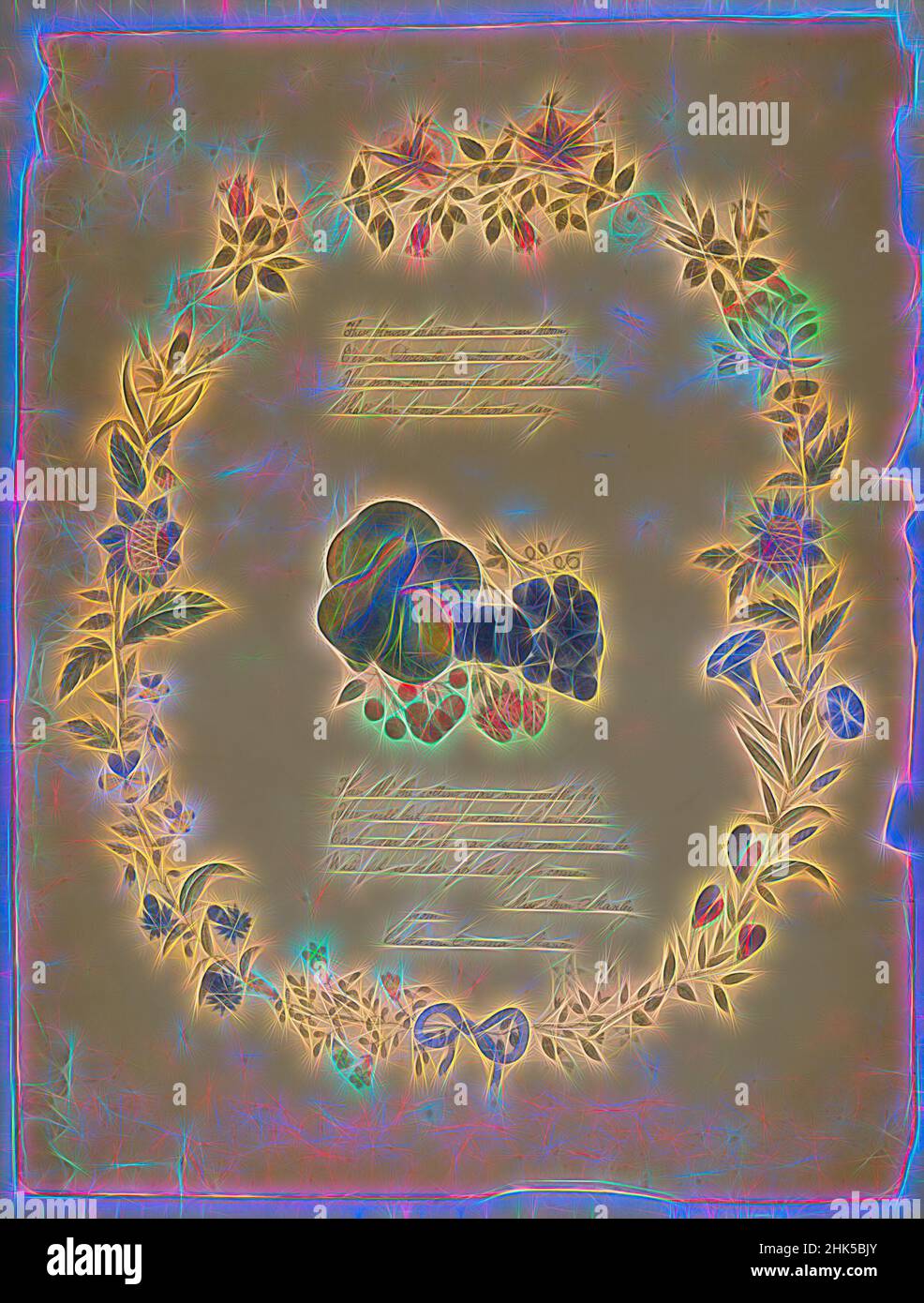 Inspirée par le poème et la couronne décorative, Catharine Emma Manley, Aquarelle sur graphite avec texte en encre sur papier, s.d., feuille : 21 5/16 x 16 1/4 po, 54,1 x 41,3 cm, cursive, floral, fleurs, folksy, maison, deuil, poème, femme artiste, écriture, Repensé par Artotop. L'art classique réinventé avec une touche moderne. Conception de lumière chaleureuse et gaie, de luminosité et de rayonnement de lumière. La photographie s'inspire du surréalisme et du futurisme, embrassant l'énergie dynamique de la technologie moderne, du mouvement, de la vitesse et révolutionne la culture Banque D'Images