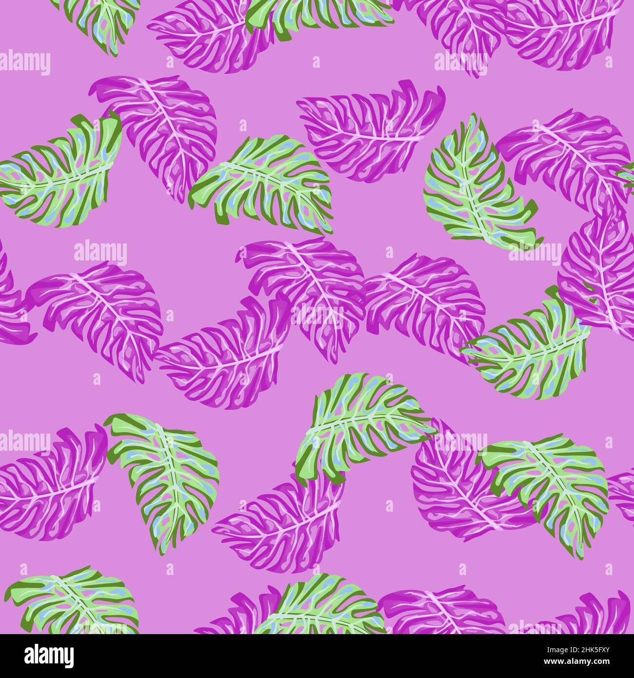 Motif décoratif sans couture avec silhouettes feuilles de palmier exotique au hasard.Fond rose.Imprimé vectoriel plat pour le textile, le tissu, le papier cadeau et le papier peint Illustration de Vecteur