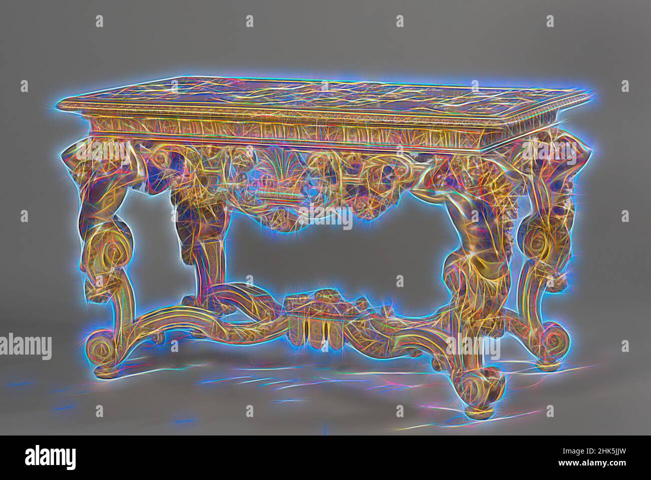 Inspiré par la table Gilded, Daniël Marot, après la conception de, c. 1709, repensé par Artotop. L'art classique réinventé avec une touche moderne. Conception de lumière chaleureuse et gaie, de luminosité et de rayonnement de lumière. La photographie s'inspire du surréalisme et du futurisme, embrassant l'énergie dynamique de la technologie moderne, du mouvement, de la vitesse et révolutionne la culture Banque D'Images