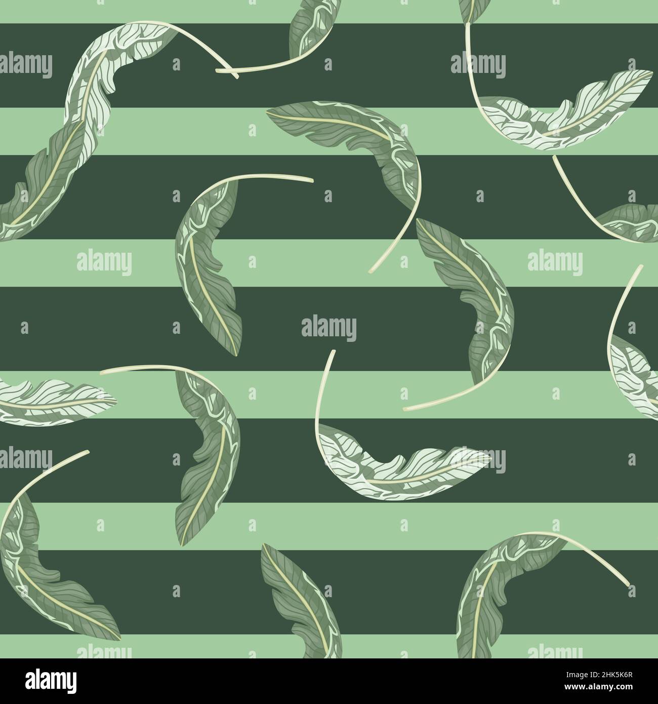 Motif aléatoire sans couture avec imprimé feuilles de palmier botanique.Arrière-plan rayé gris et bleu.Illustration vectorielle pour les imprimés textiles de saison, tissu, b Illustration de Vecteur