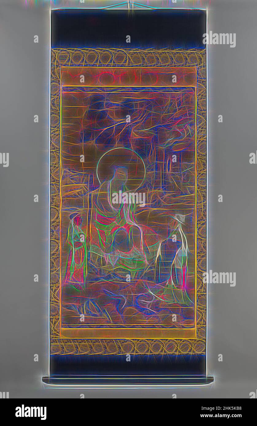 Inspiré par le dix-septième Arhat (luohan), Nantimitolo (Qingyou), les Dragons de Taming, chinois, la dynastie Ming, 1368–1644, 15th Century, rouleau suspendu : encre, couleur et pigment doré sur la soie, fabriqué en Chine, en Asie, couvertures et tentures, peintures, image : 72 1/4 x 41 1/4 po (183,5 x 104,8 cm, repensé par Artotop. L'art classique réinventé avec une touche moderne. Conception de lumière chaleureuse et gaie, de luminosité et de rayonnement de lumière. La photographie s'inspire du surréalisme et du futurisme, embrassant l'énergie dynamique de la technologie moderne, du mouvement, de la vitesse et révolutionne la culture Banque D'Images