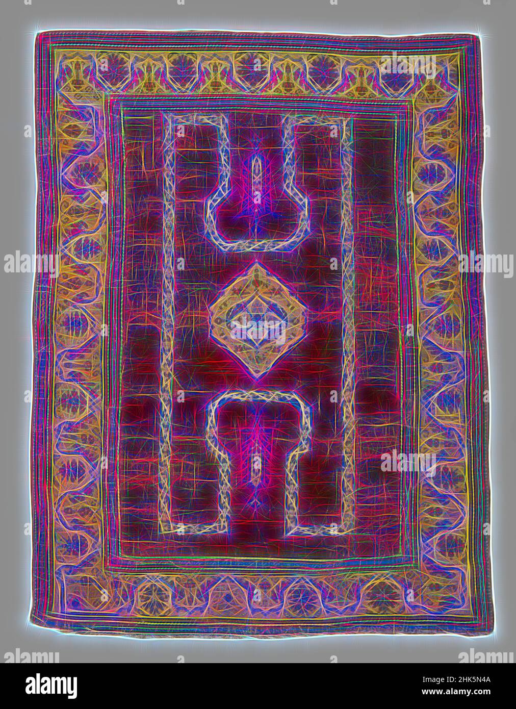 Inspiré par les tapis « Double-Ended » ou « Re-int » ou « Bellini », turc, période ottomane, 1281–1924, fin 16th–début 17th siècle, laine, fabriquée en Anatolie, Turquie, Asie, Revêtements et tentures, textiles, 82 x 60 po (208,3 x 152,4 cm, repensé par Artotop. L'art classique réinventé avec une touche moderne. Conception de lumière chaleureuse et gaie, de luminosité et de rayonnement de lumière. La photographie s'inspire du surréalisme et du futurisme, embrassant l'énergie dynamique de la technologie moderne, du mouvement, de la vitesse et révolutionne la culture Banque D'Images