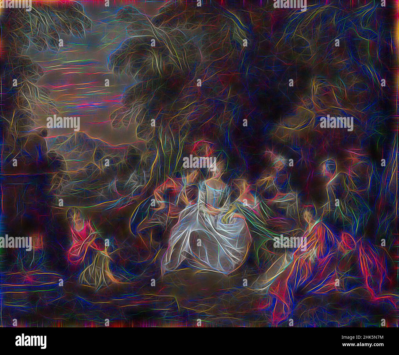 Inspiré par Repose in a Park, Jean-Baptiste Joseph Pater, français, 1695–1736, vers 1730, Huile sur toile, fabriquée en France, Europe, peintures, 21 1/2 x 25 7/8 po. (54,6 x 65,7 cm, repensé par Artotop. L'art classique réinventé avec une touche moderne. Conception de lumière chaleureuse et gaie, de luminosité et de rayonnement de lumière. La photographie s'inspire du surréalisme et du futurisme, embrassant l'énergie dynamique de la technologie moderne, du mouvement, de la vitesse et révolutionne la culture Banque D'Images