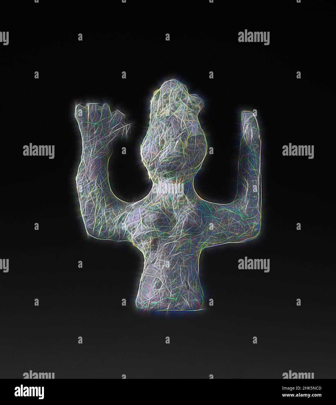 Inspiré par la figurine féminine, Minoan, crétoise, 3500–1500 C.-B., c. 1200–1100 C.-B., Bronze, Crète, Grèce, Europe, Metalwork, sculpture, 1 7/16 x 1 1/4 x 3/8 po (3,7 x 3,2 x 1 cm, repensé par Artotop. L'art classique réinventé avec une touche moderne. Conception de lumière chaleureuse et gaie, de luminosité et de rayonnement de lumière. La photographie s'inspire du surréalisme et du futurisme, embrassant l'énergie dynamique de la technologie moderne, du mouvement, de la vitesse et révolutionne la culture Banque D'Images