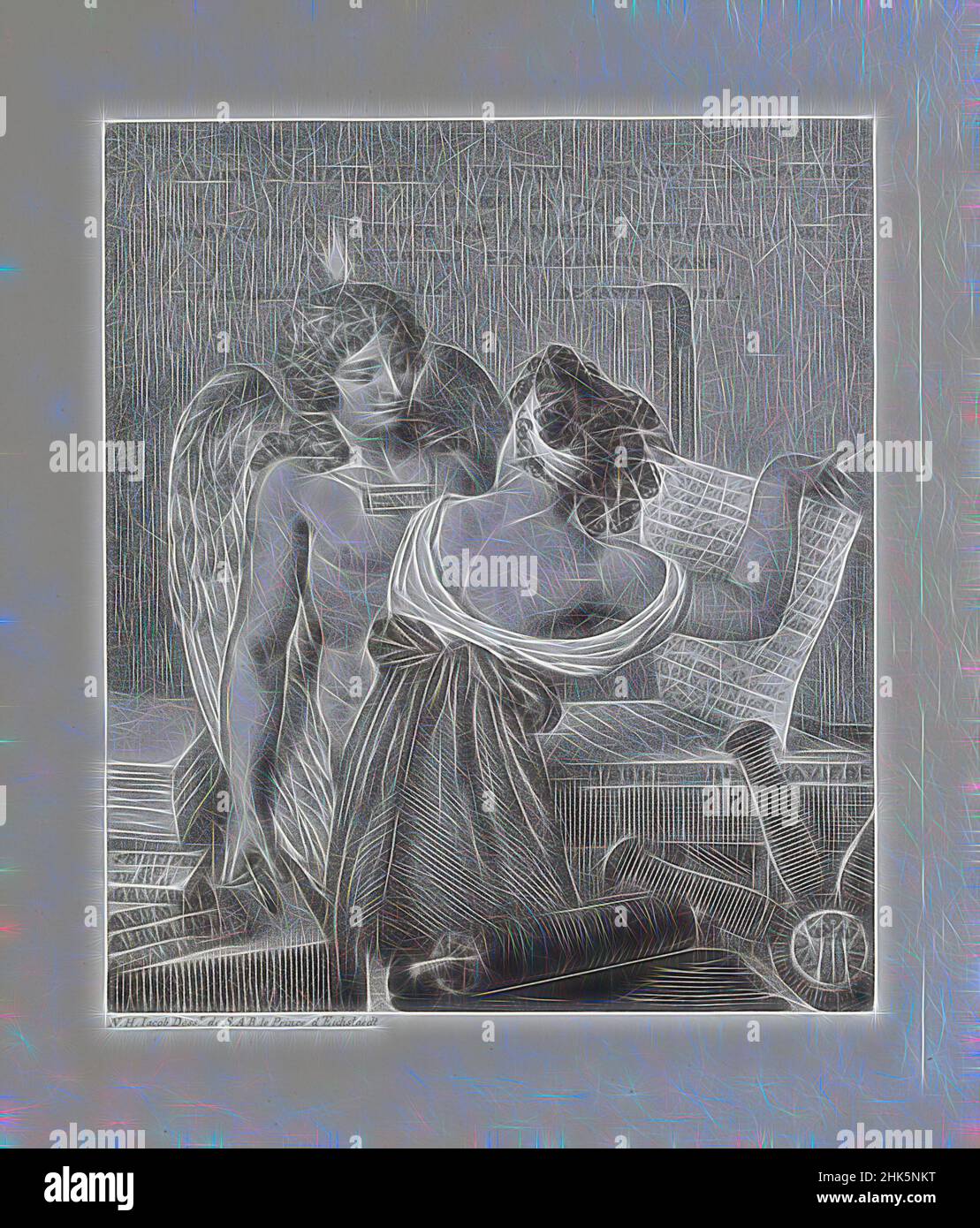 Inspiré par le Genius de Lithographie, Nicolas-Henri Jacob, français, 1782–1871, 1819, Lithographie au crayon à la brosse et à la scratchwork, réalisée à Paris, Île-de-France, France, Europe, Tirages, image : 7 7/16 x 6 7/16 cm (18,9 x 16,3 cm, repensé par Artotop. L'art classique réinventé avec une touche moderne. Conception de lumière chaleureuse et gaie, de luminosité et de rayonnement de lumière. La photographie s'inspire du surréalisme et du futurisme, embrassant l'énergie dynamique de la technologie moderne, du mouvement, de la vitesse et révolutionne la culture Banque D'Images