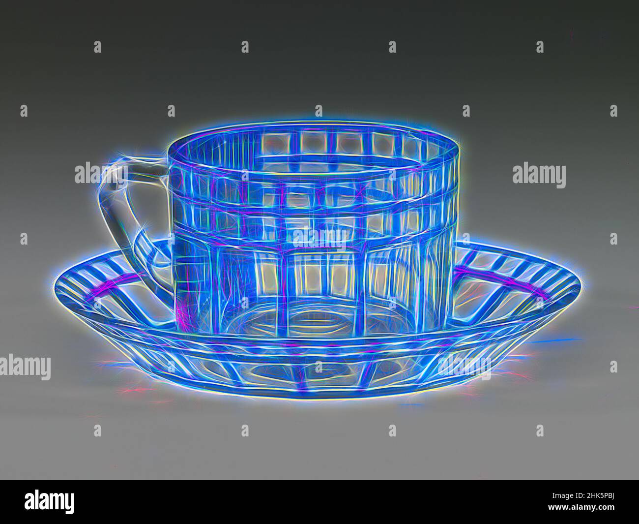 Inspiré par Cup and Saucer, Otto Prutscher, autrichien, 1880–1949, Meyr's Neffe, Bohemia, 1818 - 1934, v.1907, verre, fabriqué à Adolf BEI Winterberg, Autriche, Europe, Verrerie, général, hauteur et diamètre assemblés : 2 x 4 3/4 po. (5,1 x 12,1 cm, repensé par Artotop. L'art classique réinventé avec une touche moderne. Conception de lumière chaleureuse et gaie, de luminosité et de rayonnement de lumière. La photographie s'inspire du surréalisme et du futurisme, embrassant l'énergie dynamique de la technologie moderne, du mouvement, de la vitesse et révolutionne la culture Banque D'Images