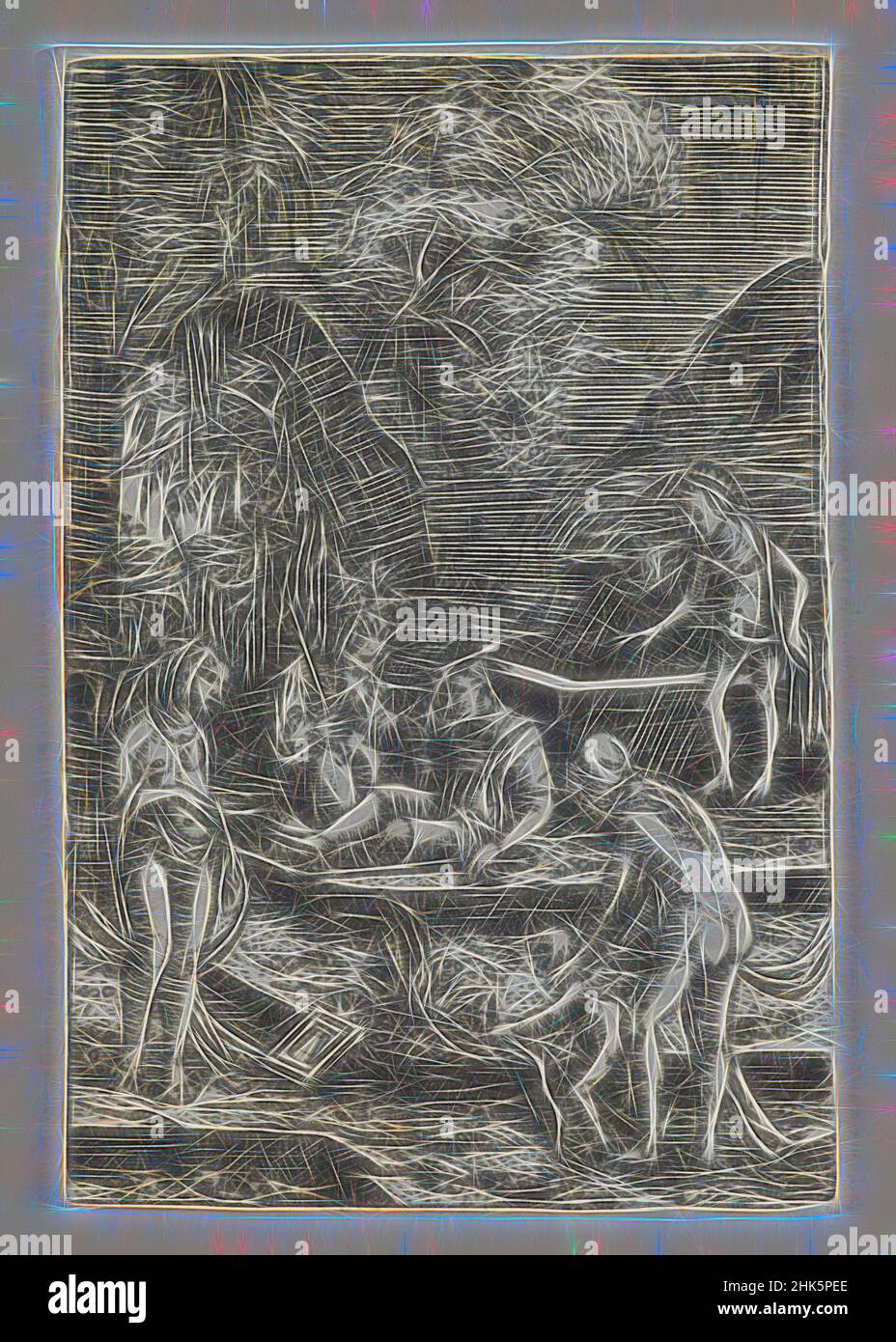 Inspiré par l'arrêt de Paris, Albrecht Altdorfer, allemand, c.1480–1538, 1515–18, Gravure, tirages, 2 3/8 x 1 5/8 cm (6,1 x 4,1 cm, repensé par Artotop. L'art classique réinventé avec une touche moderne. Conception de lumière chaleureuse et gaie, de luminosité et de rayonnement de lumière. La photographie s'inspire du surréalisme et du futurisme, embrassant l'énergie dynamique de la technologie moderne, du mouvement, de la vitesse et révolutionne la culture Banque D'Images
