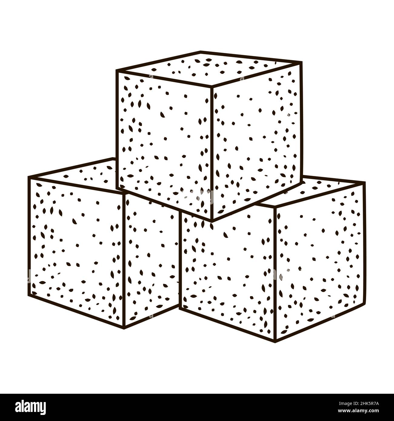 Cube de sucre isolé sur fond blanc.Repas d'élément de style gravé.Gros plan vintage avec esquisse noire.Illustration vectorielle. Illustration de Vecteur