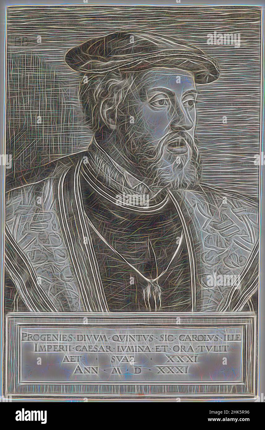Inspiré par l'empereur Charles V, Barthel Beham, allemand, 1502–1540, 1531, Gravure, tirages, plaque : 8 3/16 x 5 5/16 po. (20,8 x 13,5 cm, repensé par Artotop. L'art classique réinventé avec une touche moderne. Conception de lumière chaleureuse et gaie, de luminosité et de rayonnement de lumière. La photographie s'inspire du surréalisme et du futurisme, embrassant l'énergie dynamique de la technologie moderne, du mouvement, de la vitesse et révolutionne la culture Banque D'Images