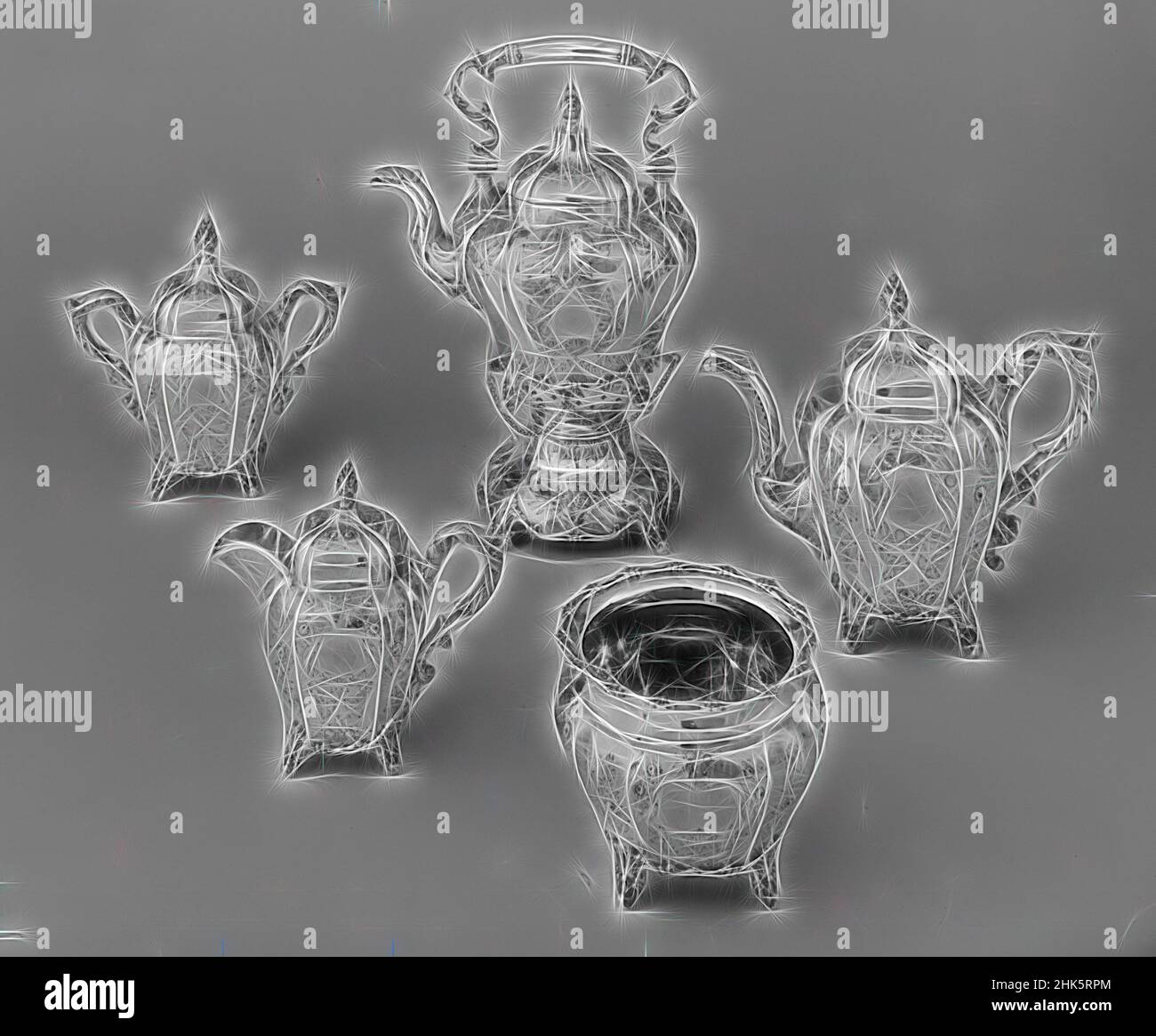 Inspiré par Five Piece Tea Service, William Gale, cuisine américaine, 1799–1867, Nathaniel Hayden, American, active 1845–1850, 1847, argent et ivoire, fabriqué à New York, New York, États-Unis, Amérique du Nord et centrale, Charleston, Caroline du Sud, États-Unis, Amérique du Nord et centrale, Metalwork, kettle, réimaginé par Artotop. L'art classique réinventé avec une touche moderne. Conception de lumière chaleureuse et gaie, de luminosité et de rayonnement de lumière. La photographie s'inspire du surréalisme et du futurisme, embrassant l'énergie dynamique de la technologie moderne, du mouvement, de la vitesse et révolutionne la culture Banque D'Images