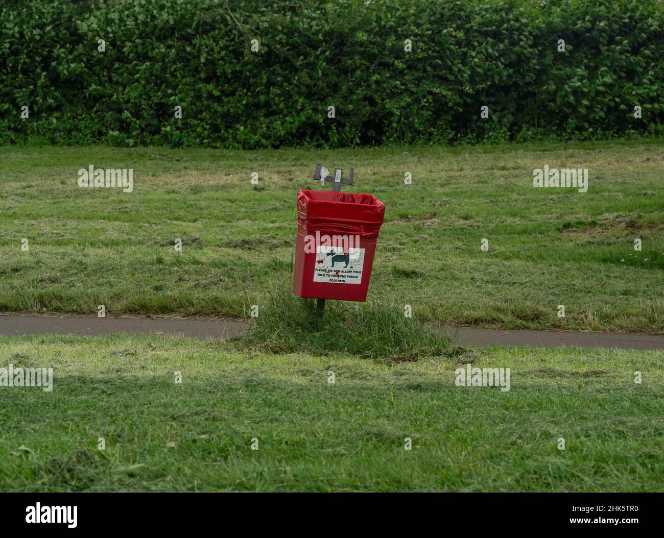 Bac à poo pour chien sur le chemin de pied et le chemin de cycle joints. Banque D'Images