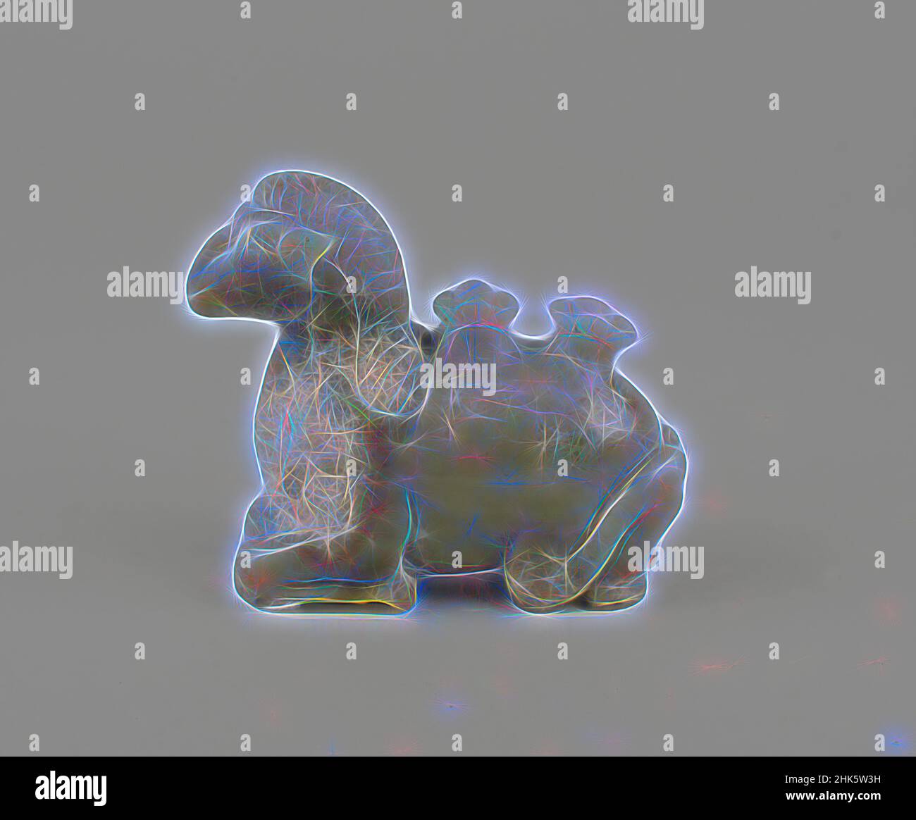 Inspiré par la figure d'un Camel allongé, chinois, dynastie Yuan, 1279–1368, ou dynastie Ming, 1368–1644, 14th Century, Steatite, fabriqué en Chine, Asie, Sculpture, pierre et minéral, longueur : 3 7/16 po (8,7 cm, repensé par Artotop. L'art classique réinventé avec une touche moderne. Conception de lumière chaleureuse et gaie, de luminosité et de rayonnement de lumière. La photographie s'inspire du surréalisme et du futurisme, embrassant l'énergie dynamique de la technologie moderne, du mouvement, de la vitesse et révolutionne la culture Banque D'Images