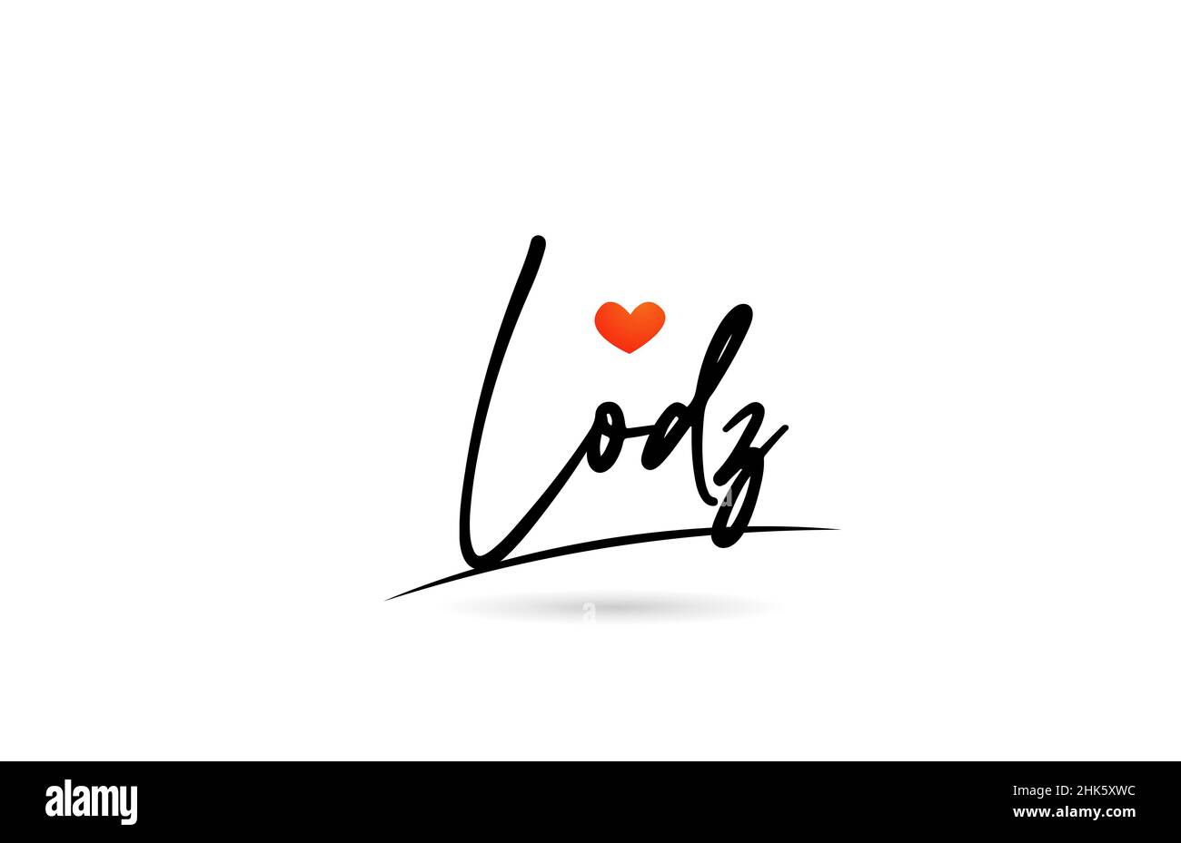 Texte de la ville de Lodz avec coeur d'amour rouge.Typographie icône manuscrite Illustration de Vecteur