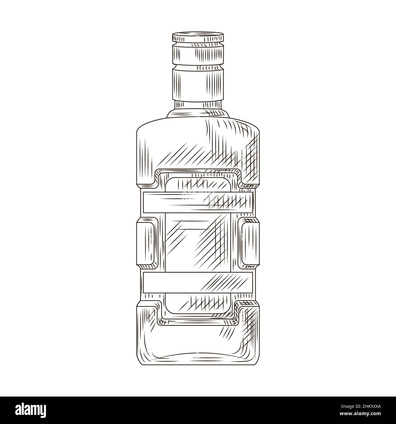 Bouteille Becherovka isolée sur fond blanc.Bouteille de style gravé.Gros plan vintage avec esquisse noire.Illustration vectorielle. Illustration de Vecteur