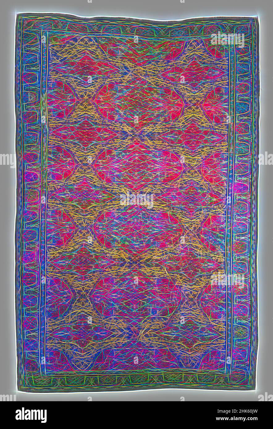 Inspiré par le tapis Ushak avec un motif général inhabituel, turc, période ottomane, 1281–1924, c. Laine, fabriquée en Anatolie, Turquie, Asie, couvertures et tentures, textiles, 12 pi. 8 po x 96 po (386,1 x 243,8 cm, repensé par Artotop. L'art classique réinventé avec une touche moderne. Conception de lumière chaleureuse et gaie, de luminosité et de rayonnement de lumière. La photographie s'inspire du surréalisme et du futurisme, embrassant l'énergie dynamique de la technologie moderne, du mouvement, de la vitesse et révolutionne la culture Banque D'Images