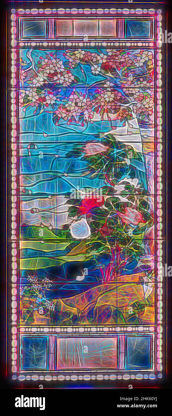 Inspiré par la floraison des cerisiers et pivoines, fenêtre de la maison Frederick Lothrop Ames, Boston, Massachusetts, John la Farge, américain, 1835–1910, 1882, verre à plomb, fabriqué à Boston, Massachusetts, Etats-Unis, Amérique du Nord et Amérique centrale, éléments architecturaux, verrerie, 87 1/4 x 37 1/4 x 2 3/4, repensé par Artotop. L'art classique réinventé avec une touche moderne. Conception de lumière chaleureuse et gaie, de luminosité et de rayonnement de lumière. La photographie s'inspire du surréalisme et du futurisme, embrassant l'énergie dynamique de la technologie moderne, du mouvement, de la vitesse et révolutionne la culture Banque D'Images