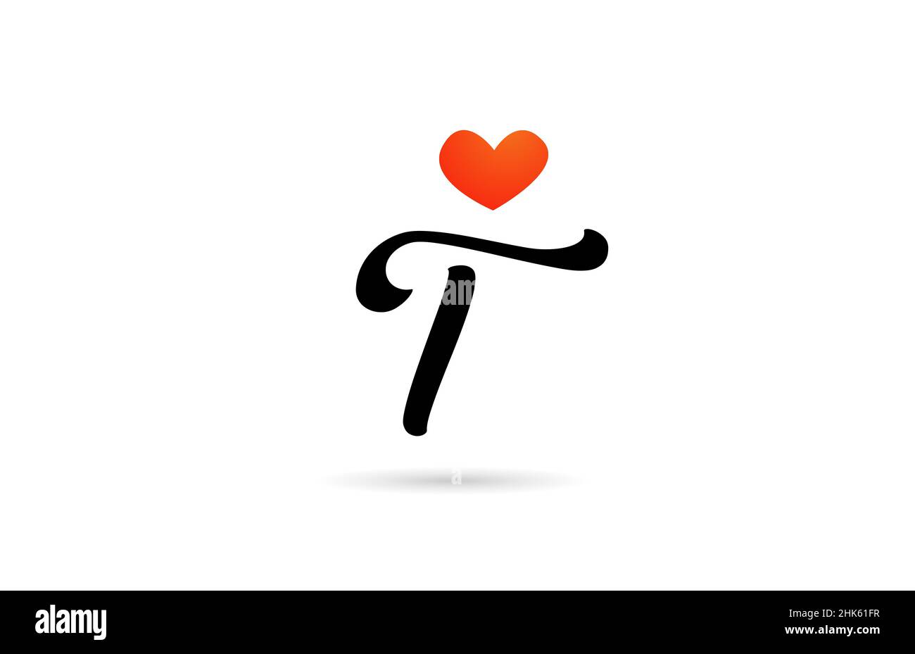 Logo en forme de lettre T manuscrite.Modèle créatif pour les affaires avec amour coeur Illustration de Vecteur