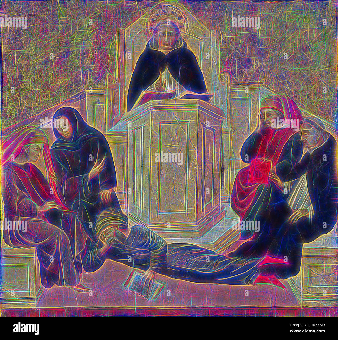 Inspiré par Saint Thomas d'Aquin confusionnant Averroës, Giovanni di Paolo, italien, c.1399–1482, 1445–50, Tempera et feuille d'or sur panneau, fabriqué en Italie, Europe, peintures, 9 3/4 x 10 5/16 po. (24,7 x 26,2 cm, repensé par Artotop. L'art classique réinventé avec une touche moderne. Conception de lumière chaleureuse et gaie, de luminosité et de rayonnement de lumière. La photographie s'inspire du surréalisme et du futurisme, embrassant l'énergie dynamique de la technologie moderne, du mouvement, de la vitesse et révolutionne la culture Banque D'Images