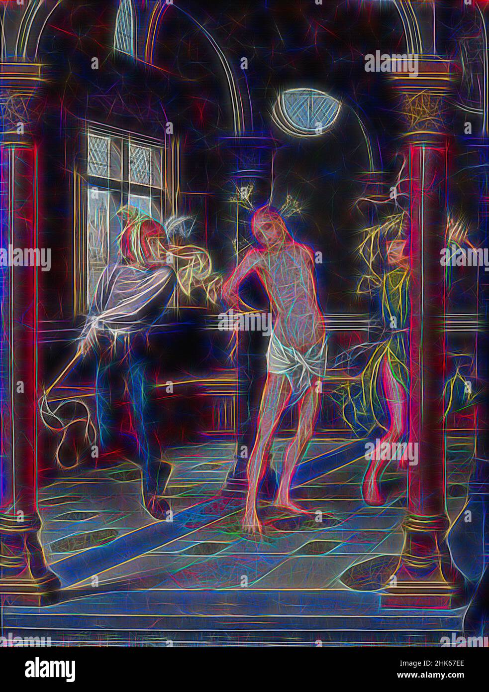 Inspiré par la flagellation, Jan Provoost, Netherlandish du Sud, c.1465–1529, c.1510–15, Huile sur panneau, fabriquée en Belgique, Europe, peintures, 11 1/2 x 9 po. (29,2 x 22,9 cm, repensé par Artotop. L'art classique réinventé avec une touche moderne. Conception de lumière chaleureuse et gaie, de luminosité et de rayonnement de lumière. La photographie s'inspire du surréalisme et du futurisme, embrassant l'énergie dynamique de la technologie moderne, du mouvement, de la vitesse et révolutionne la culture Banque D'Images