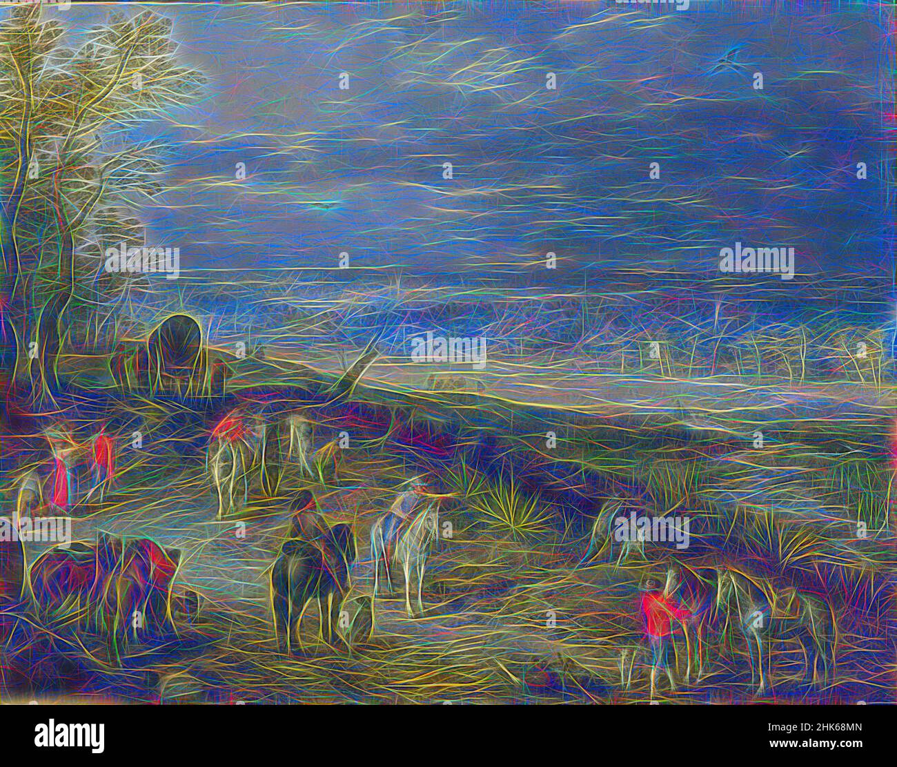 Inspiré par un paysage étendu avec des voyageurs sur une route de campagne, Jan Brueghel The Elder, Flamand, 1568–1625, c.1608–10, huile sur cuivre, Fabriqué à Anvers, province d'Anvers, Belgique, Europe, peintures, 13 1/4 x 18 1/4 po (33,6 x 46,4 cm, repensé par Artotop. L'art classique réinventé avec une touche moderne. Conception de lumière chaleureuse et gaie, de luminosité et de rayonnement de lumière. La photographie s'inspire du surréalisme et du futurisme, embrassant l'énergie dynamique de la technologie moderne, du mouvement, de la vitesse et révolutionne la culture Banque D'Images