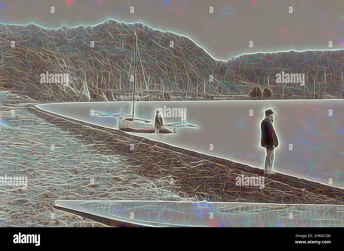 Inspiré par Tapuaeharuru - Roto-iti, studio Burton Brothers, studio de photographie, vers 1886, Dunedin, Photographie, revisitée par Artotop. L'art classique réinventé avec une touche moderne. Conception de lumière chaleureuse et gaie, de luminosité et de rayonnement de lumière. La photographie s'inspire du surréalisme et du futurisme, embrassant l'énergie dynamique de la technologie moderne, du mouvement, de la vitesse et révolutionne la culture Banque D'Images