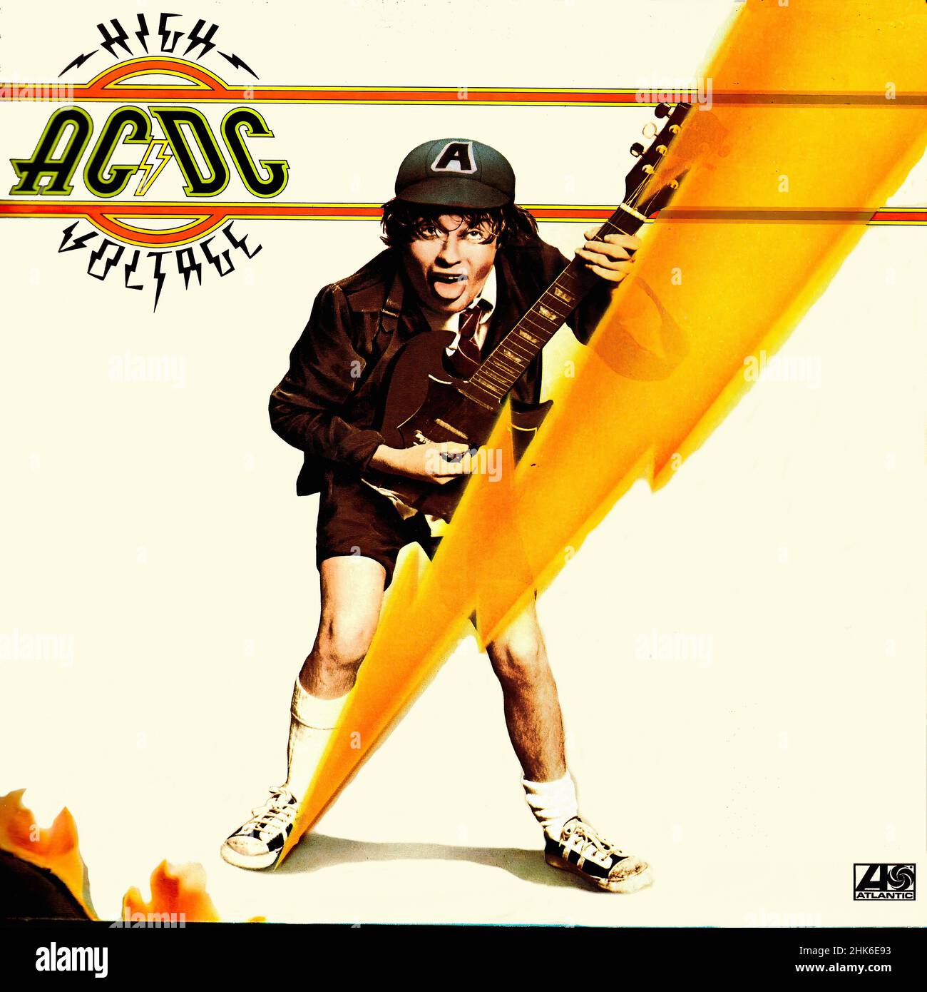 Housse Vintage vinyle - AC-DC - haute tension - D - 1976 Banque D'Images