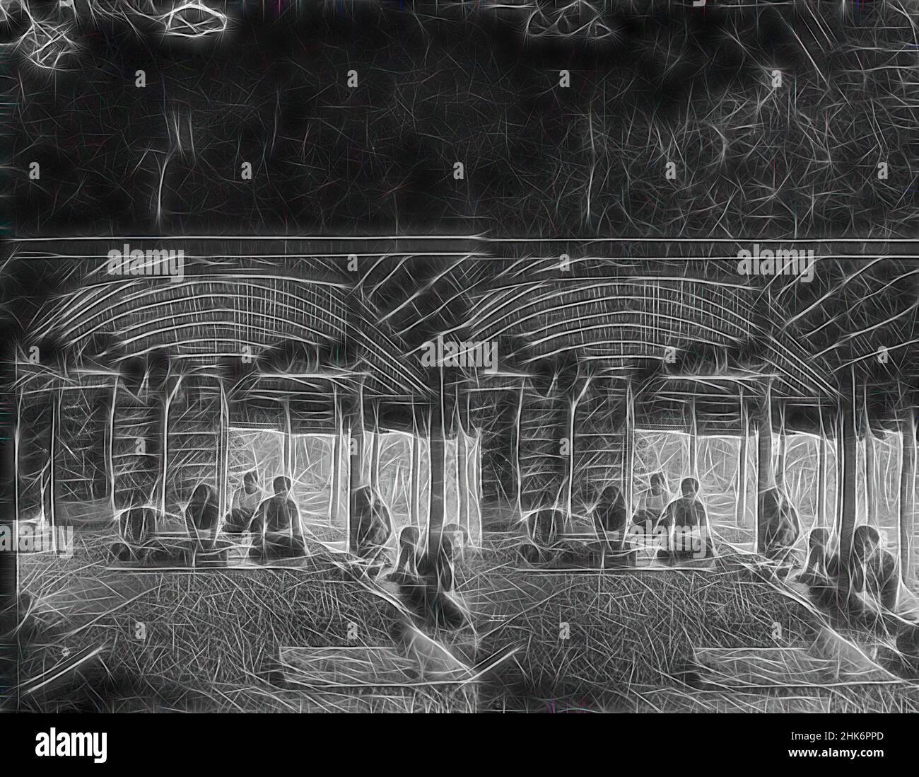 Inspiré par [Village près d'Apia, intérieur, Kava Making, Samoa], studio Burton Brothers, Studio de photographie, Dunedin, photographie noir et blanc, fabrication de kava, revisitée par Artotop. L'art classique réinventé avec une touche moderne. Conception de lumière chaleureuse et gaie, de luminosité et de rayonnement de lumière. La photographie s'inspire du surréalisme et du futurisme, embrassant l'énergie dynamique de la technologie moderne, du mouvement, de la vitesse et révolutionne la culture Banque D'Images