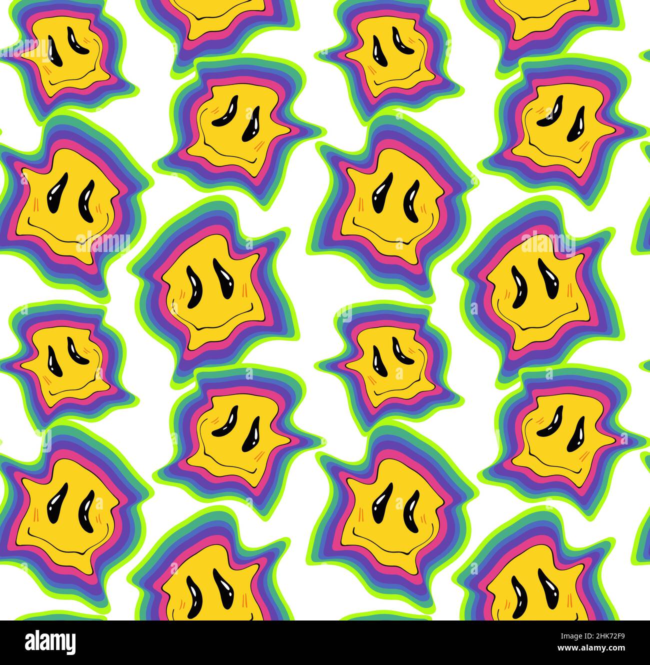 Drôle fou sourire fondu smiley visages, sans couture modèle.Hippie groovy sourire.Illustration vectorielle Illustration de Vecteur