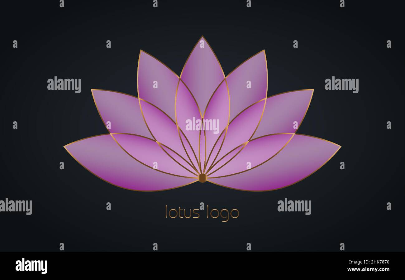 Logo violet or Lotus, Flower of Life.Géométrie sacrée.Symbole de l'harmonie et de l'équilibre.Luxe doré signe de pureté.Chakra Yoga design isolé Illustration de Vecteur