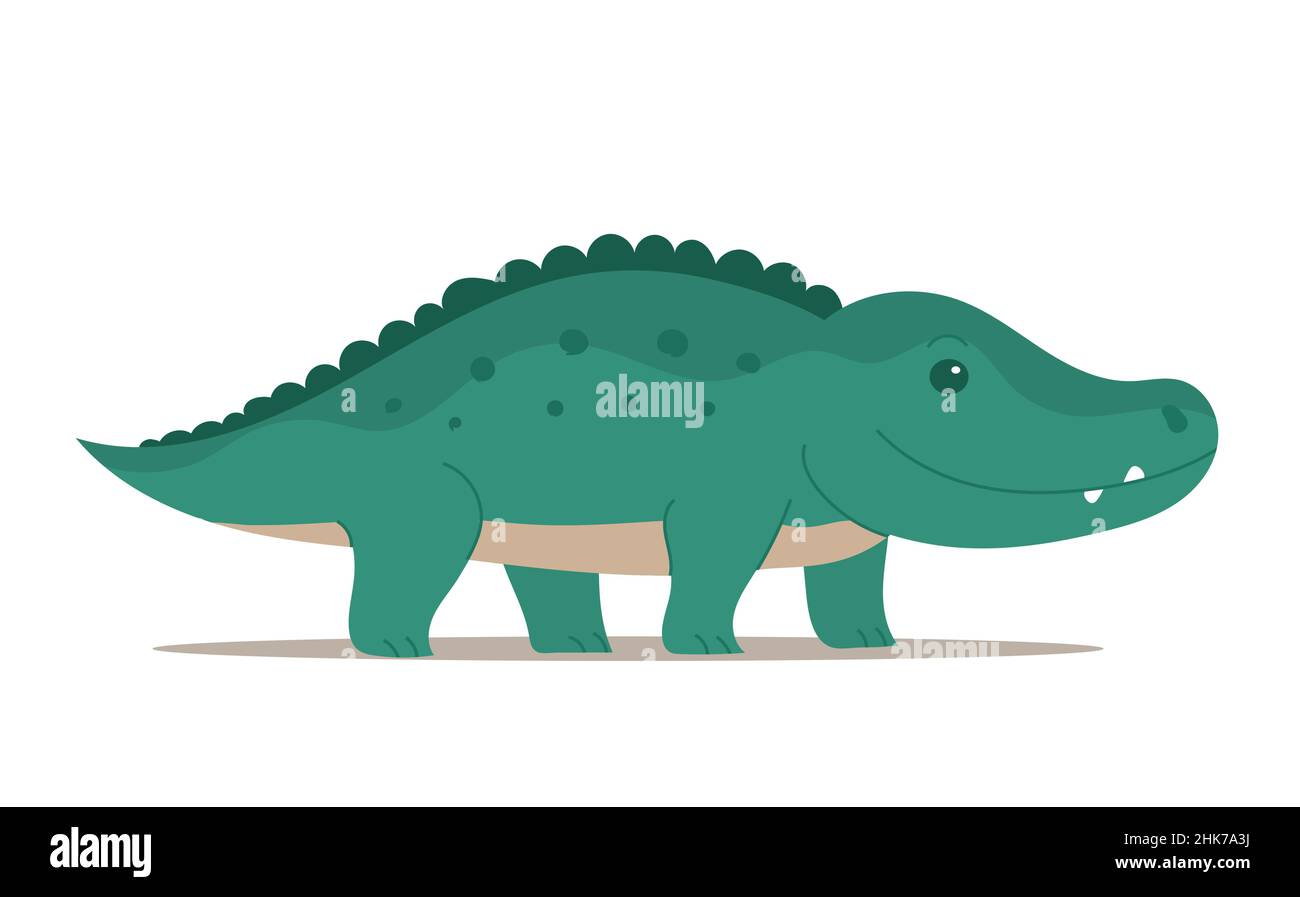 Adorable crocodile vert dessin animé.Animal reptile africain.Illustration vectorielle.Caractère enfant Illustration de Vecteur