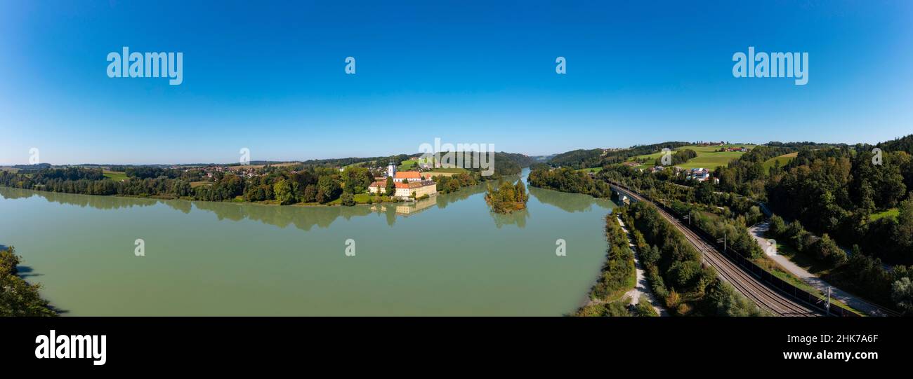 Tir de drone, monastère de Vornbach, Neuhaus am Inn, Baederdreieck, Basse-Bavière,Bavière, Allemagne Banque D'Images