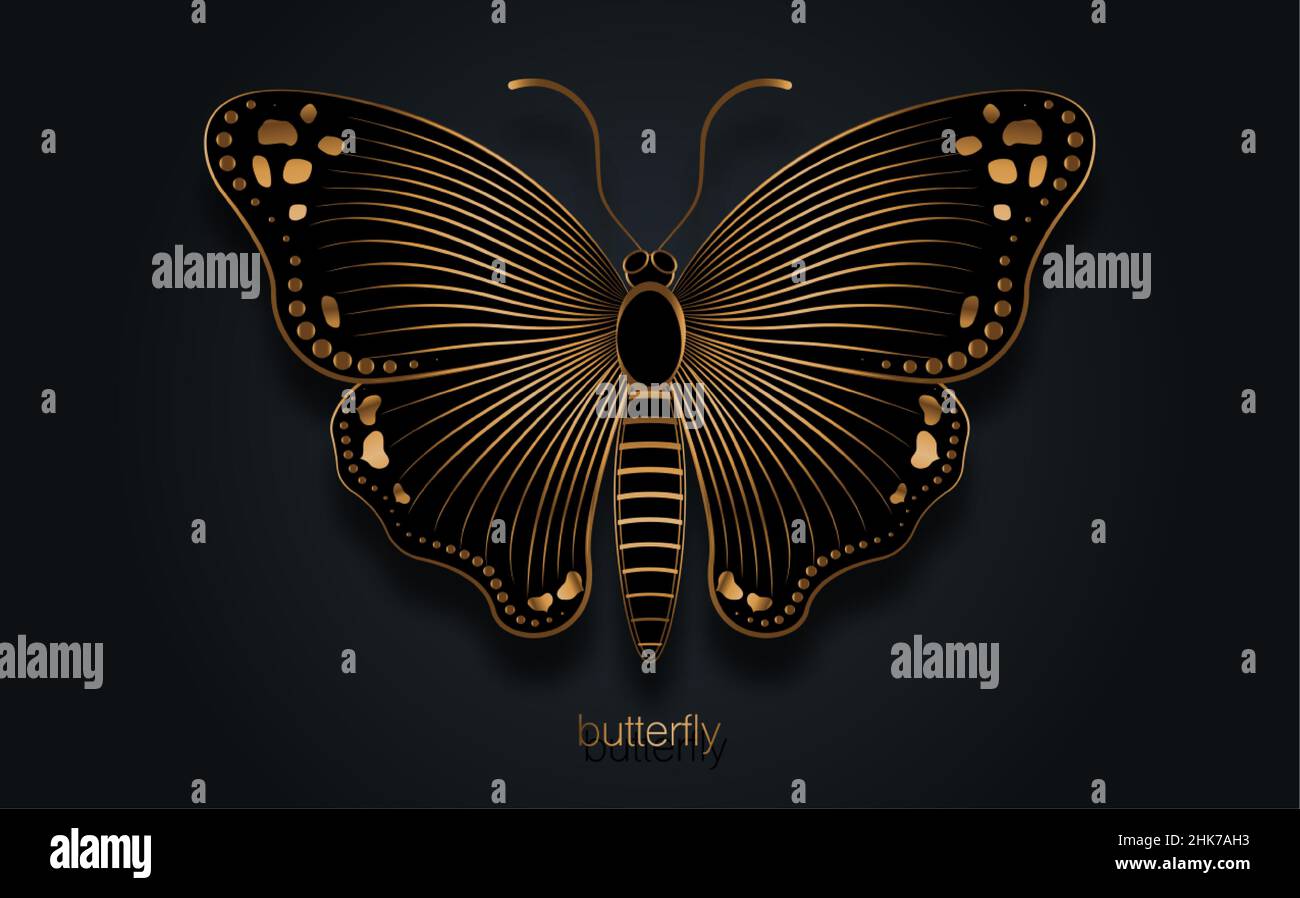 Gold Luxury Decorative Butterfly avec illustration de modèle de logo Butterfly noir.Vector Design for Fashion, Poster and Card Prints, entreprise Illustration de Vecteur