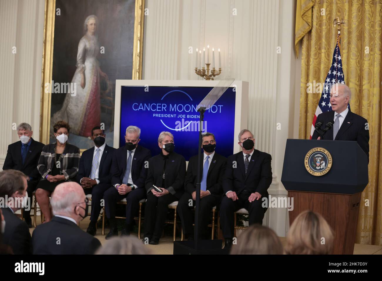 Washington, États-Unis.02nd févr. 2022.Le président Joe Biden a pris la parole lors d'un événement visant à relancer le cancer Moonshot dans la salle est de la Maison Blanche le 2 février 2022 à Washington, DC.(Photo d'Oliver Contreras/Sipa USA) Credit: SIPA USA/Alay Live News Banque D'Images