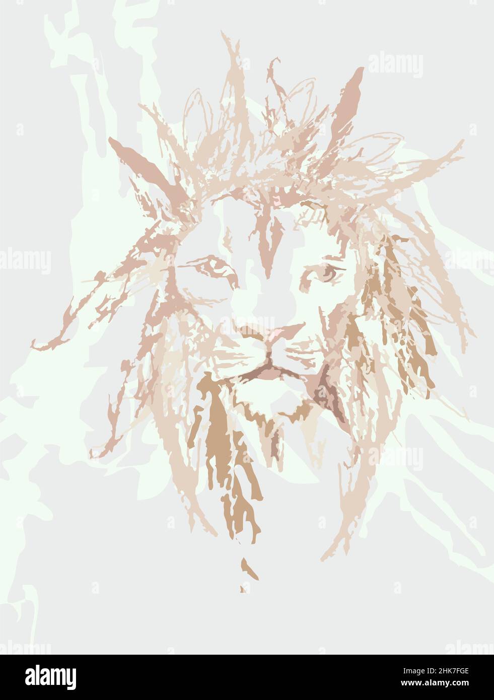 Croquis d'une tête de lion sur un fond clair pour les affiches ou le papier peint.Tête de lion en tons pastel pour les produits en tissu, les imprimés, les textiles et la mode Banque D'Images
