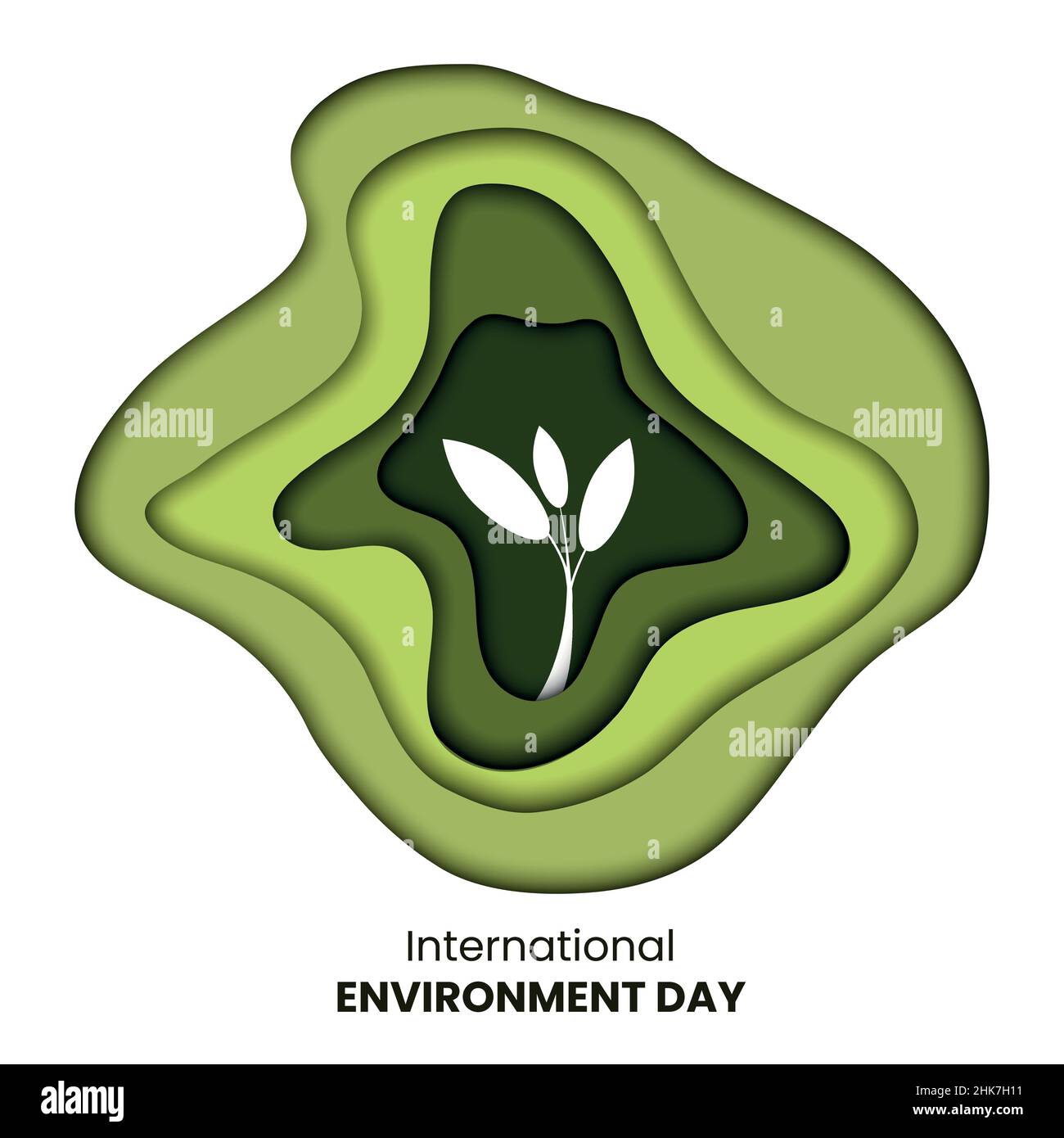 Dessin d'une branche représentant la journée internationale de l'environnement.Motif en papier coupé ou sculpté dans des tons verts Illustration de Vecteur