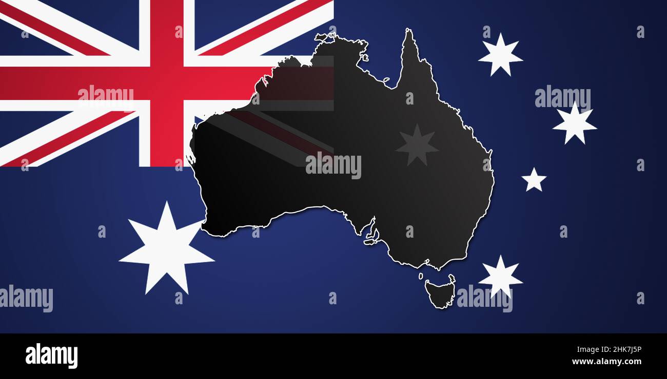 Image composite composée de la carte de l'Australie devant son drapeau. Banque D'Images