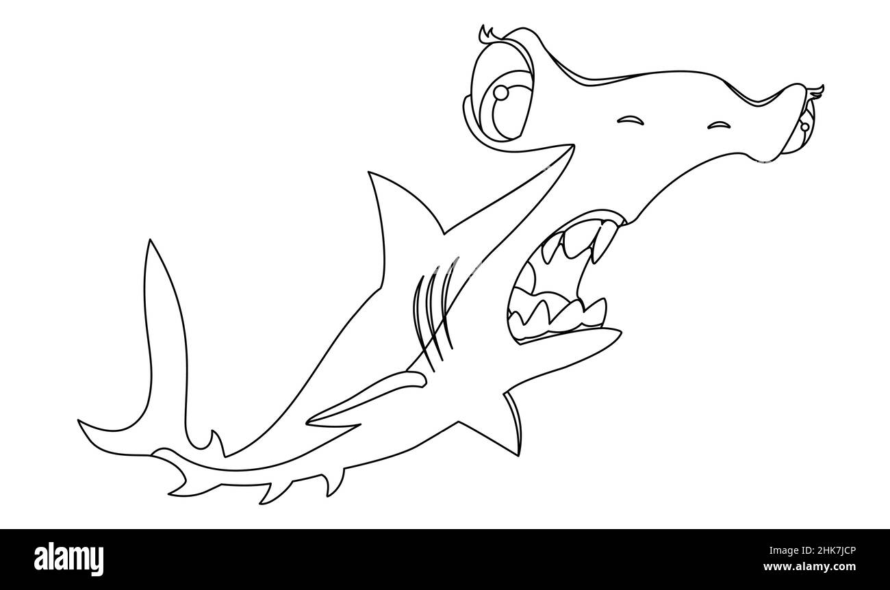 Dessin animé requin marteau effrayant dans un style linéaire pour enfants coloriage.illustration vectorielle Illustration de Vecteur