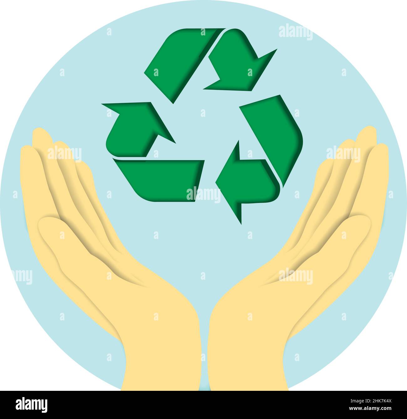Dessin d'une main ouverte tenant le symbole des flèches de recyclage.Sensibilisation au recyclage et prise en charge de notre planète Illustration de Vecteur