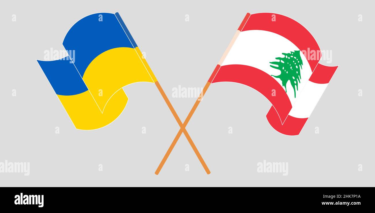 Barré et agité des drapeaux du Liban et de l'Ukraine.Illustration vectorielle Illustration de Vecteur