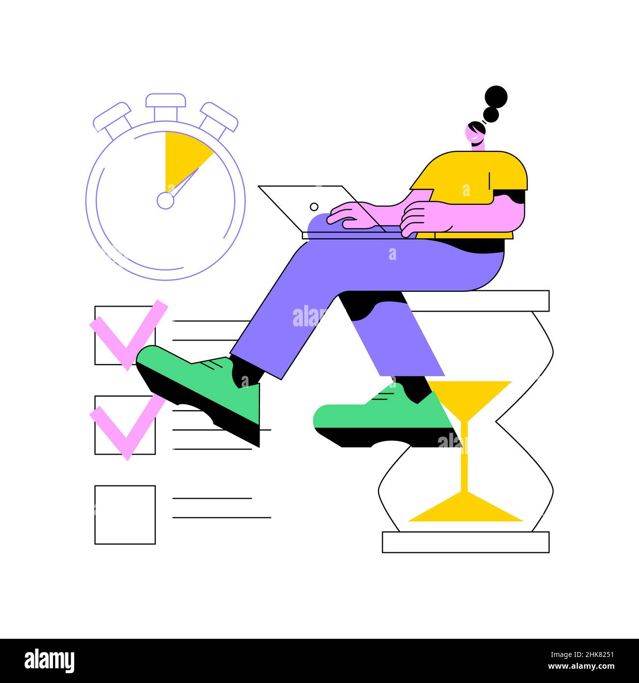Illustration du vecteur de concept abstrait de gestion du temps.Outil de suivi du temps, logiciel de gestion, planification efficace, productivité au travail, horloge,système de contrôle, métaphore du résumé du calendrier du projet. Illustration de Vecteur