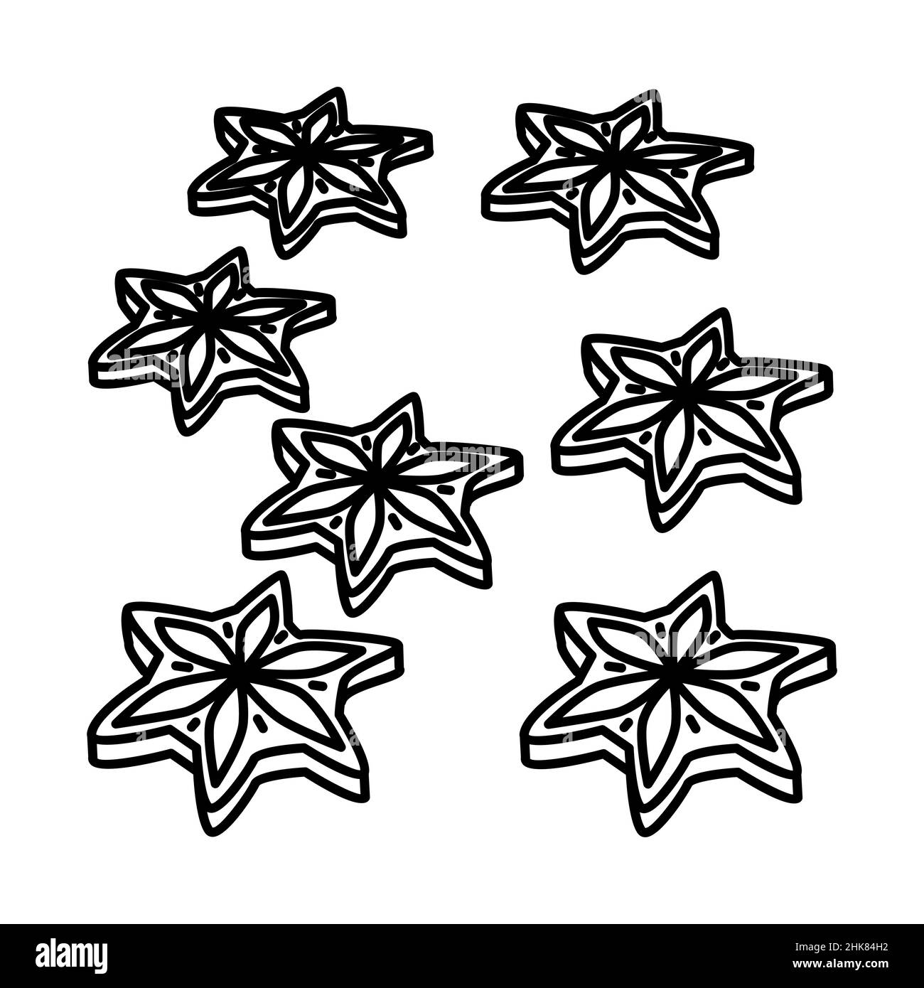 Décorez les biscuits au sucre partie des activités d'hiver pour la famille ensemble d'icônes dessinées à la main Vector. Illustration de Vecteur