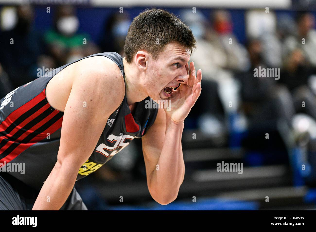 Andrei Martiuk, de Lokomotiv-Kuban, réagit lors du match DE basket-ball DE L'Eurocup 7days entre Metropolitans 92 (Boulogne-Levallois) et Lokomotiv-Kuban (Krasnodar) le 2 février 2022 au Palais des Sports Marcel Cerdan à Levallois-Perret, France.Photo de Victor Joly/ABACAPRESS.COM Banque D'Images