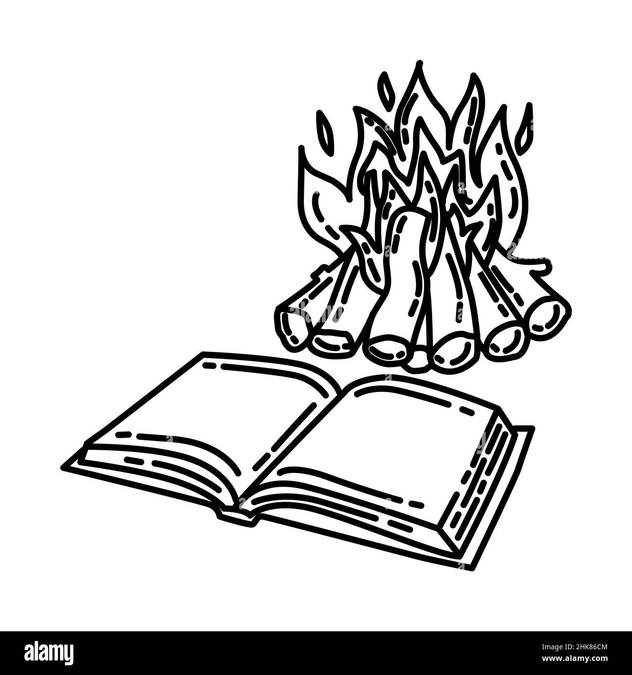 Lire par le feu partie de l'hiver activités pour famille dessiné à la main icône Set Vector. Illustration de Vecteur