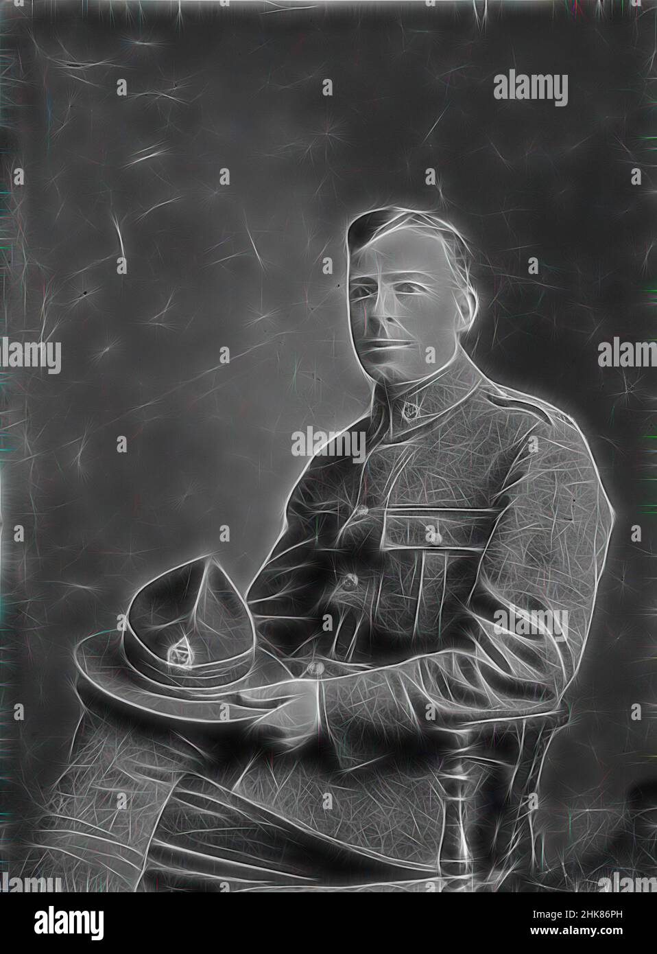 Inspiré par George Robert Burch, Berry & Co, studio de photographie, 1918, Wellington, Portrait du soldat George Robert Burch, numéro de service 80736, réimaginé par Artotop. L'art classique réinventé avec une touche moderne. Conception de lumière chaleureuse et gaie, de luminosité et de rayonnement de lumière. La photographie s'inspire du surréalisme et du futurisme, embrassant l'énergie dynamique de la technologie moderne, du mouvement, de la vitesse et révolutionne la culture Banque D'Images