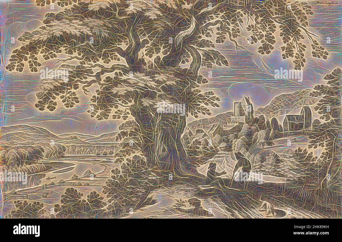 Inspiré par les paysages avec des scènes de chasse, dont certaines avec une désignation topographique. Tôle 3. Münchenstein., Mattäus Merian The Elder, artiste, 1624, Suisse, gravure, Mattäus Merian der ältere (ou Matthew, l'ancien, ou Sr., 1593–1650) est un graveur d'origine suisse qui a travaillé à Francfort pour, réimaginé par Artotop. L'art classique réinventé avec une touche moderne. Conception de lumière chaleureuse et gaie, de luminosité et de rayonnement de lumière. La photographie s'inspire du surréalisme et du futurisme, embrassant l'énergie dynamique de la technologie moderne, du mouvement, de la vitesse et révolutionne la culture Banque D'Images
